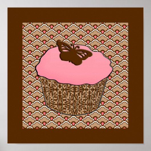 Aardbei Roze Gebeuterde Cupcake Poster (Voorkant)