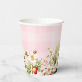 Aardbei roze gingham baby shower papieren bekers (Rechts)