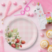 Aardbei roze gingham baby shower papieren bordje (Feest)