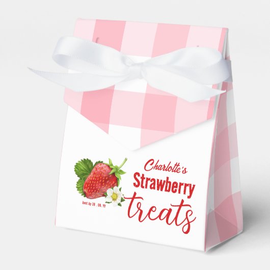 Aardbei Roze Gingham Bedankdoosjes (Voorkant Zijde)