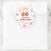 Aardbei Roze Gingham Verjaardag Dank u Sticker (Tas)
