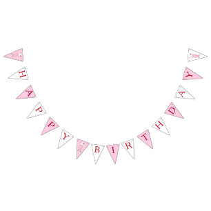 Aardbei roze ijs milkshake Happy Birthday Vlaggetjes