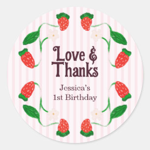 Aardbei Roze Liefde en Dank Geboortedag Ronde Sticker