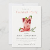 Aardbei Roze Margarita Cocktail Pool Party Kaart (Voorkant)