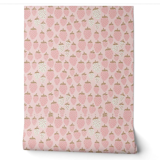Aardbei Roze Meisjesachtig  Behang (Afrollen)
