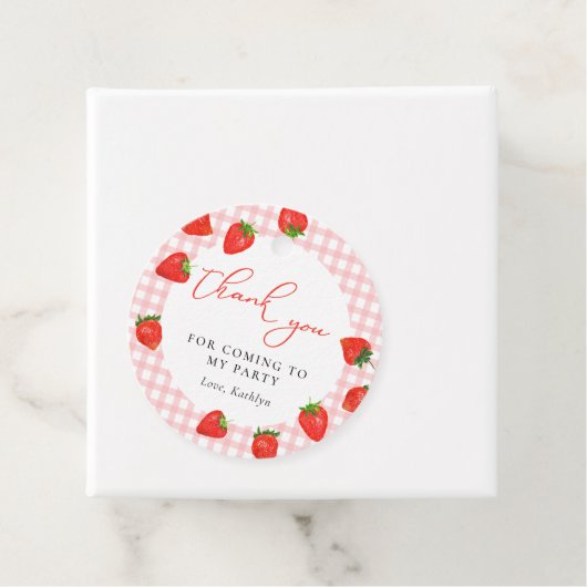 Aardbei Roze Plaid Gingham Verjaardag Dank u Bedankjes Labels (In situ)