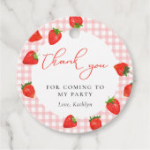 Aardbei Roze Plaid Gingham Verjaardag Dank u Bedankjes Labels (Voorkant)