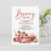 Aardbei roze rode bessen wit 1e verjaardag kaart (Staand voorkant)