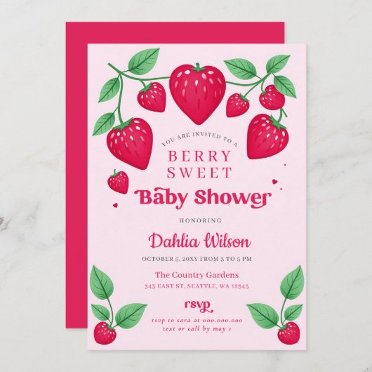 Aardbei Roze Rode bessen Zoet Baby shower Kaart (Voorkant / Achterkant)