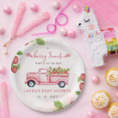 Aardbei Roze Rode bessen Zoet Baby shower Papieren Bordje (Feest)