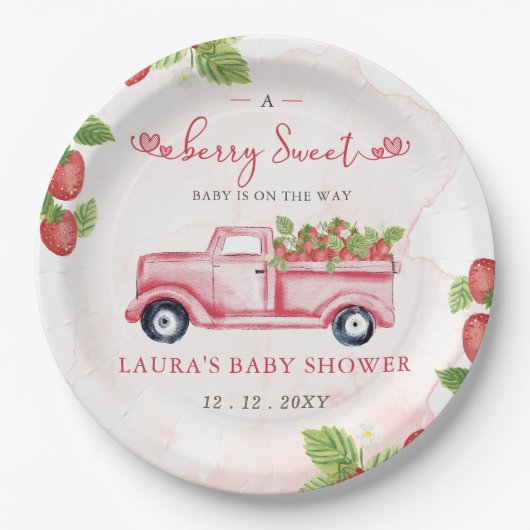 Aardbei Roze Rode bessen Zoet Baby shower Papieren Bordje (Voorkant)