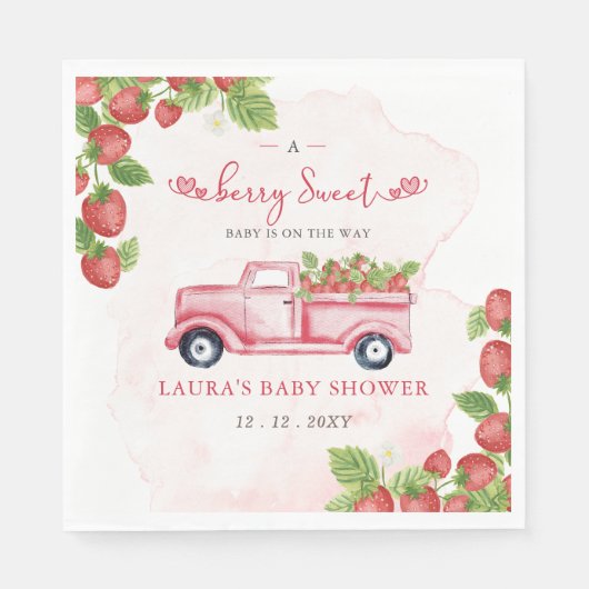 Aardbei Roze Rode bessen Zoet Baby shower Servet (Voorkant)