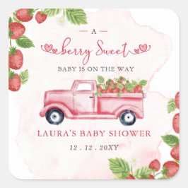 Aardbei Roze Rode bessen Zoet Baby shower Vierkante Sticker