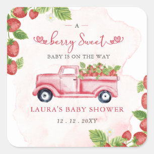 Aardbei Roze Rode bessen Zoet Baby shower Vierkante Sticker