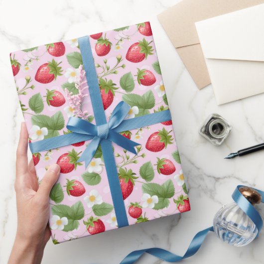 Aardbei Roze Rood Baby shower Verjaardag Cadeaupapier (Geschenken)