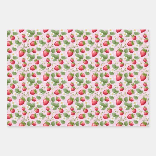 Aardbei Roze Rood Baby shower Verjaardag Inpakpapier Vel (Voorkant 3)