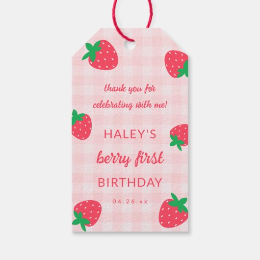 Aardbei Roze Schattige Berry Eerste 1e Baby Verjaa Cadeaulabel (Achterkant)