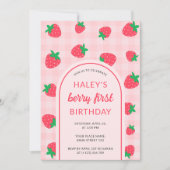 Aardbei Roze Schattige Berry Eerste 1e Baby Verjaa Kaart (Voorkant)