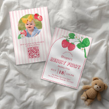 Aardbei Roze Strepen Meisje Bes Eerste Verjaardag