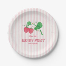 Aardbei Roze Strepen Meisje Bes Eerste Verjaardag
