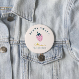 Aardbei roze verjaardag ronde button 7,6 cm