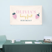 Aardbei roze verjaardagsfeestje Banner (Beurs)