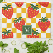 Aardbei Rustieke Boerderij Geruite Monogram Theedoek (Gevouwen)