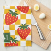 Aardbei Rustieke Boerderij Geruite Monogram Theedoek (Quarter Fold)