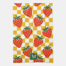 Aardbei Rustieke Boerderij Geruite Monogram Theedoek