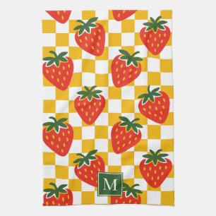 Aardbei Rustieke Boerderij Geruite Monogram Theedoek