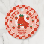 Aardbei Schaatsen | Retro Rolschaatsen Verjaardag Bedankjes Labels (Voorkant)