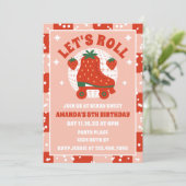 Aardbei Schaatsen | Retro Rolschaatsen Verjaardag Kaart (Staand voorkant)