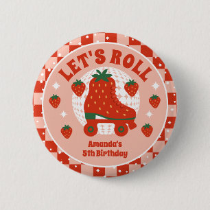 Aardbei Schaatsen   Retro Rolschaatsen Verjaardag Ronde Button 5,7 Cm