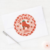 Aardbei Schaatsen | Retro Rolschaatsen Verjaardag Ronde Sticker (Envelop)