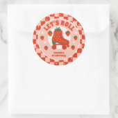 Aardbei Schaatsen | Retro Rolschaatsen Verjaardag Ronde Sticker (Tas)