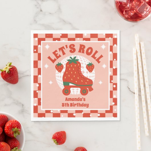 Aardbei Schaatsen | Retro Rolschaatsen Verjaardag Servet (Insitu)
