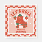 Aardbei Schaatsen | Retro Rolschaatsen Verjaardag Servet (Voorkant)