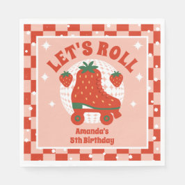 Aardbei Schaatsen | Retro Rolschaatsen Verjaardag Servet