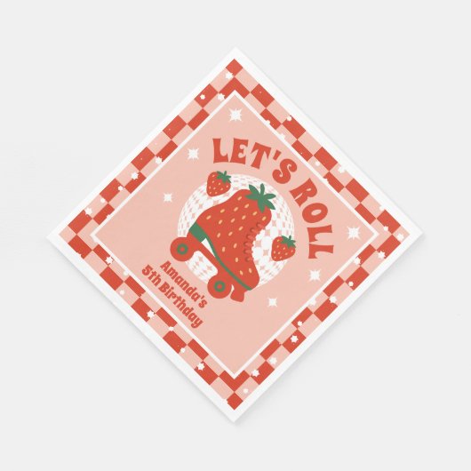 Aardbei Schaatsen | Retro Rolschaatsen Verjaardag Servet (Hoek)