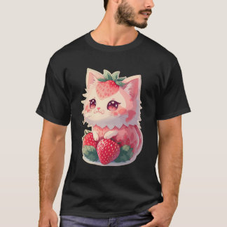 Aardbei Schattige Cat Kawaii Anime - Aardbei Cat T-shirt