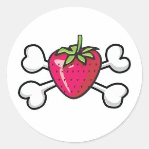 aardbei Schedel en Kruisbeenderen Ronde Sticker