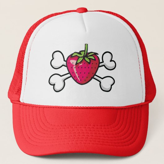 aardbei Schedel en Kruisbeenderen Trucker Pet (Voorkant)