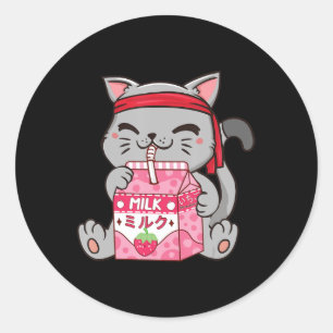 Aardbei Shake Strawberry Milk Cat Kawaii Neko A Ronde Sticker