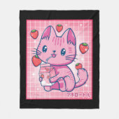 Aardbei Shake Strawberry Milk Cat Kawaii Neko G Fleece Deken (Voorkant)
