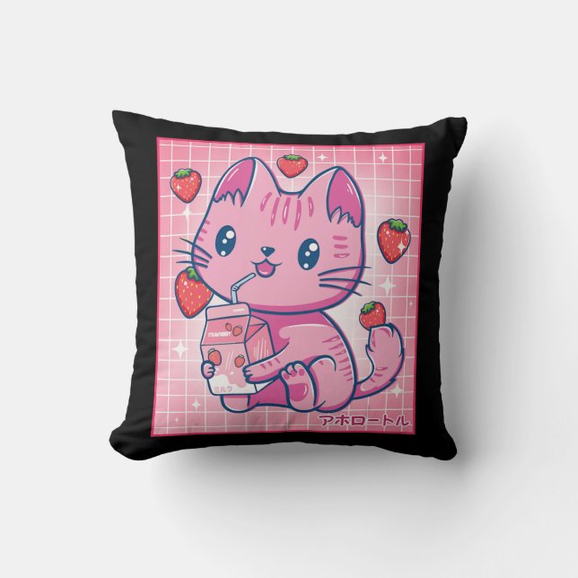 Aardbei Shake Strawberry Milk Cat Kawaii Neko G Kussen (Voorkant)