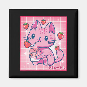 Aardbei Shake Strawberry Milk Cat Kawaii Neko G Magneet
