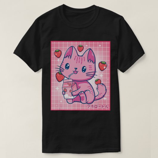 Aardbei Shake Strawberry Milk Cat Kawaii Neko G T-shirt (Design voorkant)