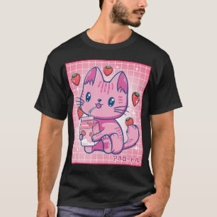 Aardbei Shake Strawberry Milk Cat Kawaii Neko G T-shirt