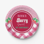 Aardbei Shortcake 1e Verjaardagsfeestje Papieren Bordje (Voorkant)
