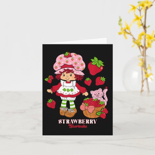 Aardbei Shortcake & Kat Custard Kaart (Gele Bloem)